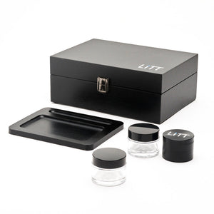 LITT Rolling Stash Box Set - With Rolling Tray, 2 Glass Storage Jars and Herb Grinder