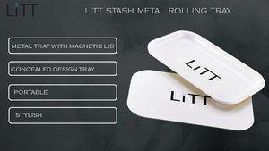 Litt Stash Metal Rolling Tray with Magnetic Rolling Lid - Large (WHITE)
