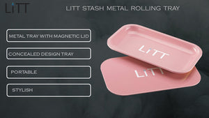 Litt Stash Metal Rolling Tray with magnetic lid - Large (PINK)